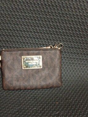 Michael Kors Dark Brown Logo Plate Zip Wristlet
